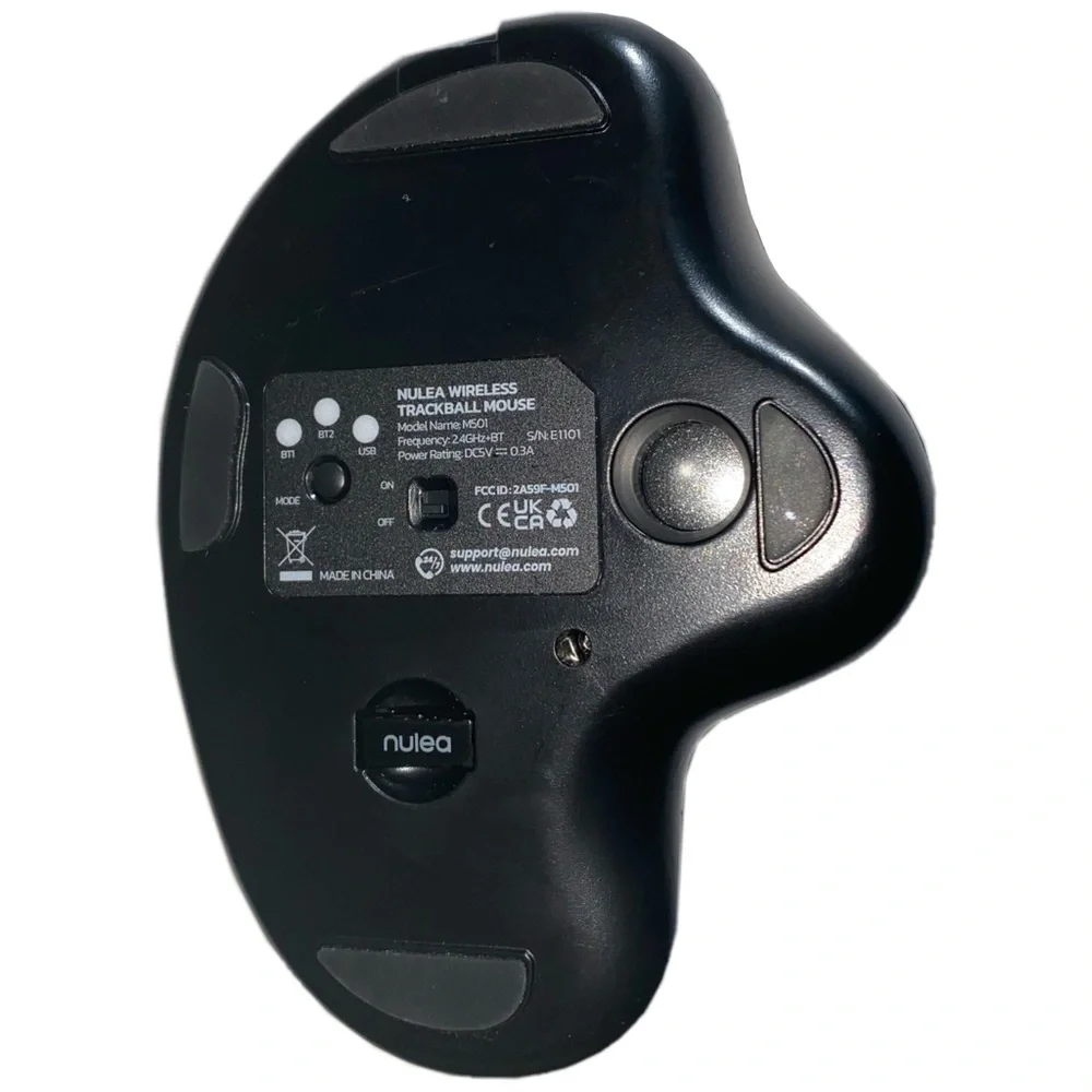 Nulea G-Silver M501 Wireless Trackball Mouse Ergonomic Bluetooth/USB Receiver